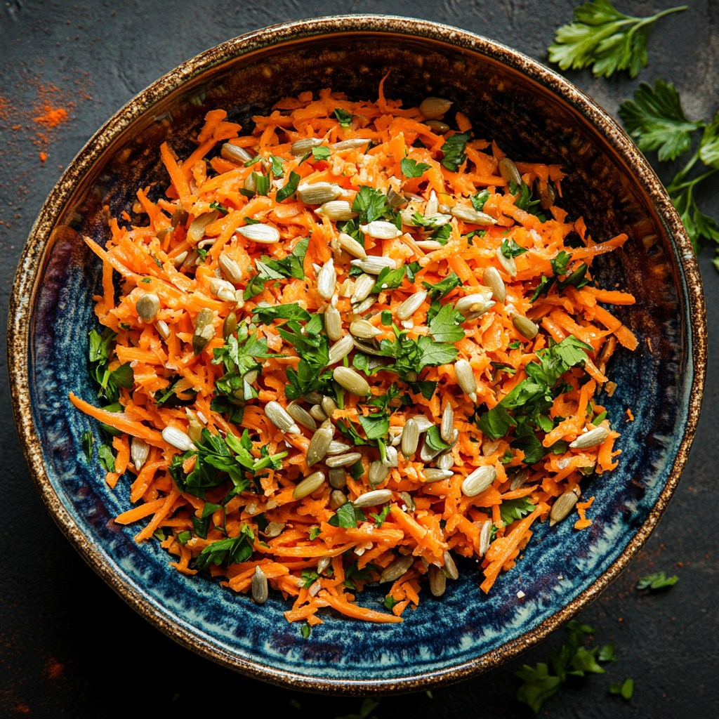 best raw carrot salad recipe in a rustic bowl