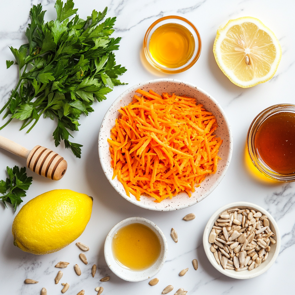 raw carrot salad ingredients laid out