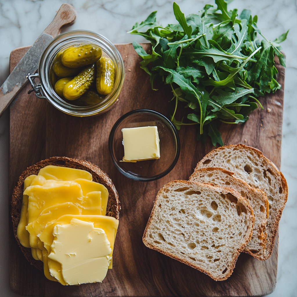 Ingredients for making a British pickle sandwich
