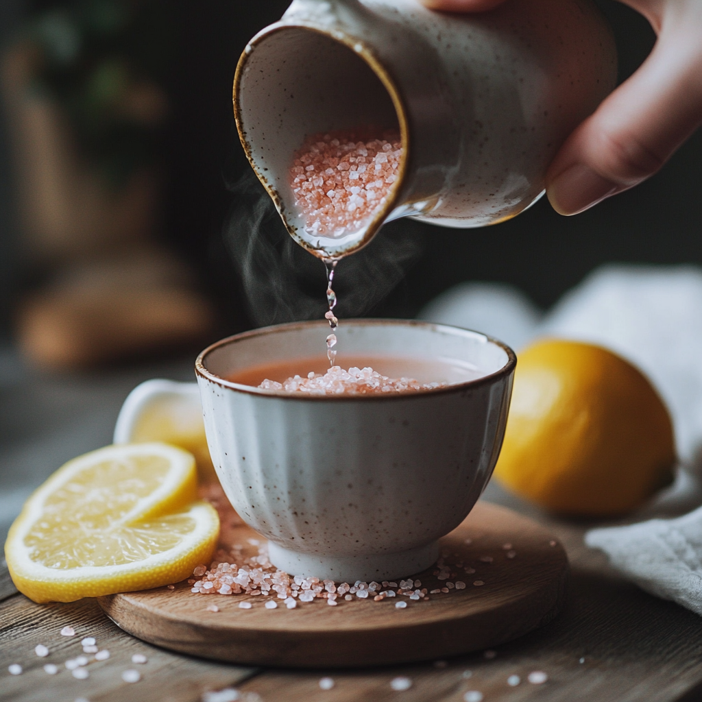 pouring pink salt into warm water for weight loss