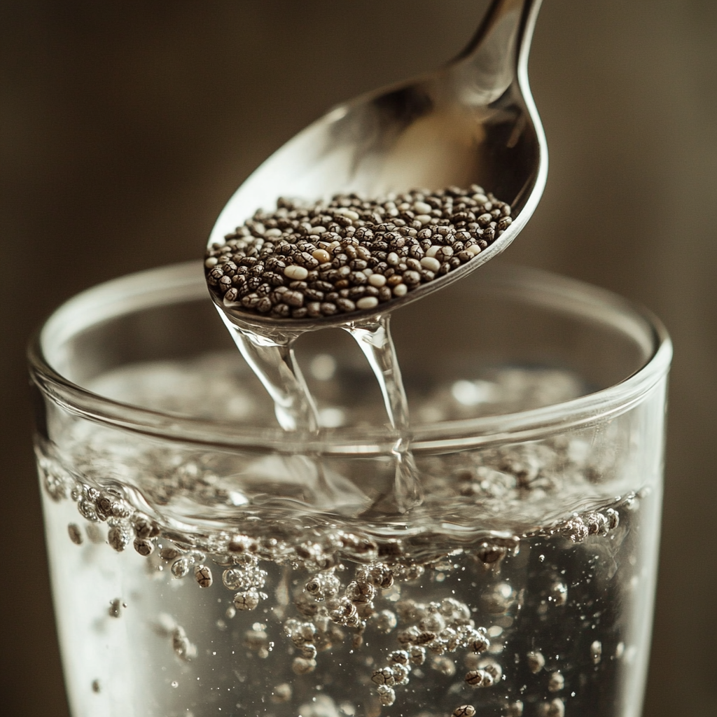 stirring chia seeds in water