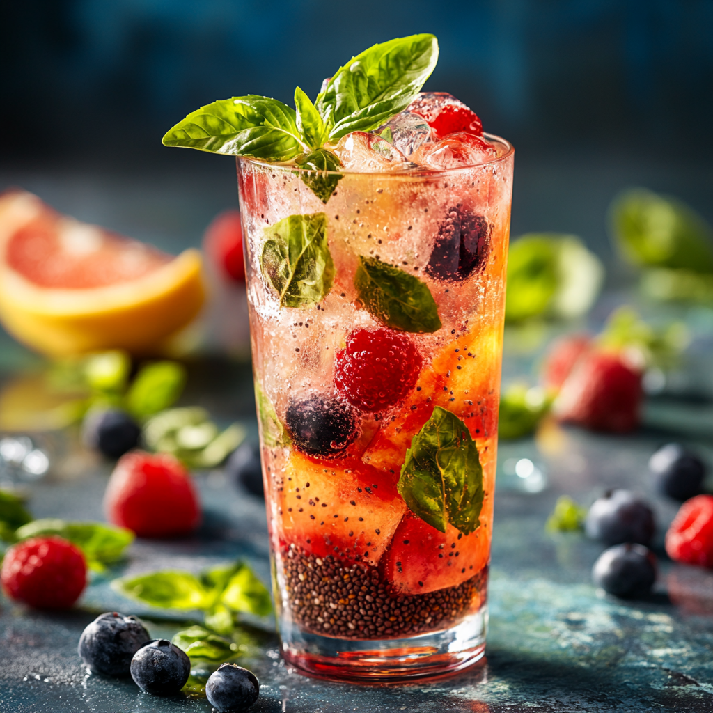 berry basil chia water drink