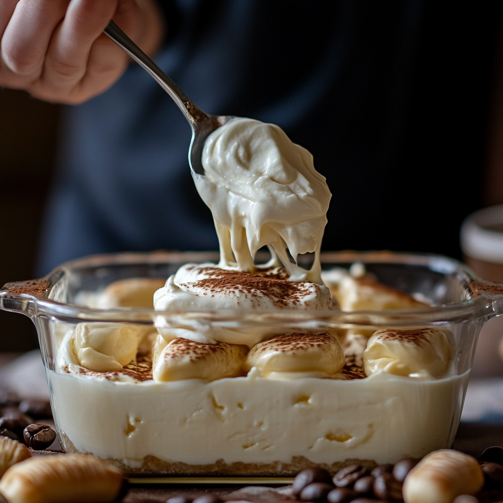 Layering tiramisu cream
