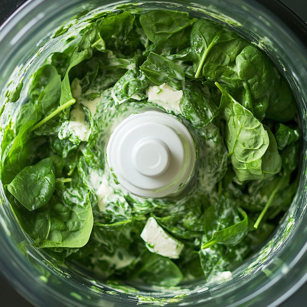 Blending spinach and yogurt for tortilla base